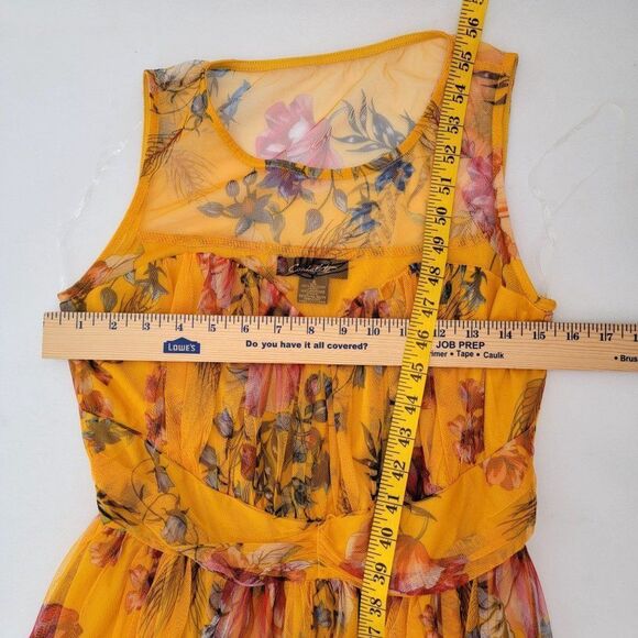 Candalite Maxi Dress Womens S Mustard Yellow Gold Floral Sheer Sleeveless Fairy - Picture 11 of 13
